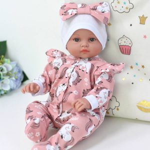 Комбинезон "Единороги на розовом" с шапочкой для кукол 40-43 см (кукла в комплект не входит)