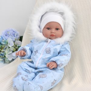 Теплый комбинезон "Слоники на голубом", с шапкой, для кукол 40-45 см (кукла в комплект не входит)